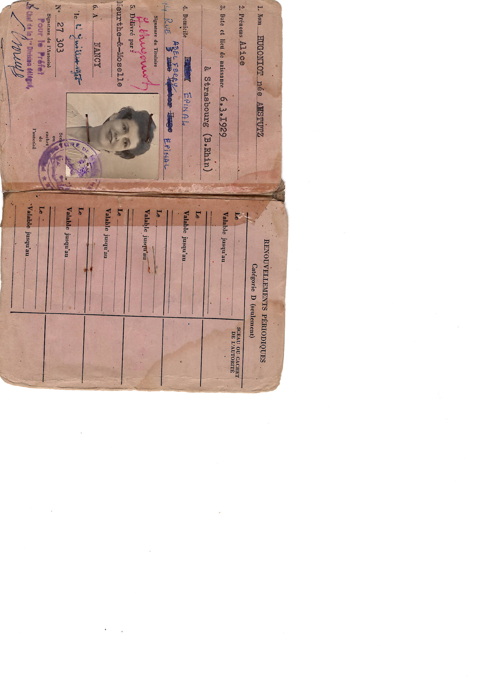 Madame Alice HUGONIOT née AMSTUTZ