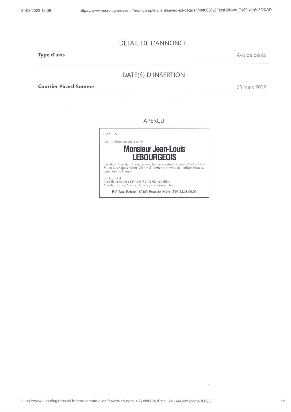 Monsieur Jean-louis LEBOURGEOIS