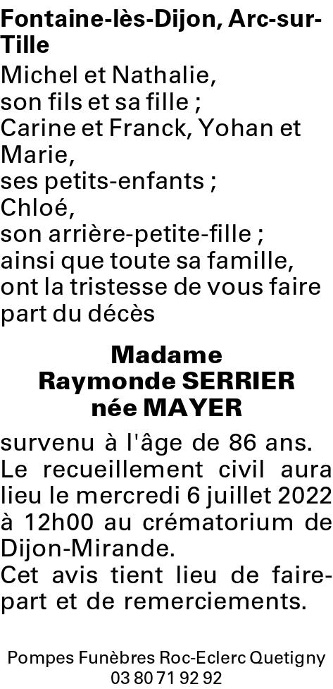Madame Raymonde SERRIER née MAYER