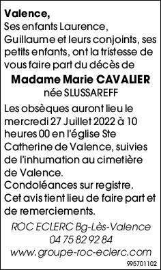 Madame Marie CAVALIER née SLUSSAREFF
