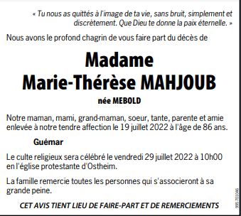 Photo de profil de Madame Marie-Thérèse MAHJOUB