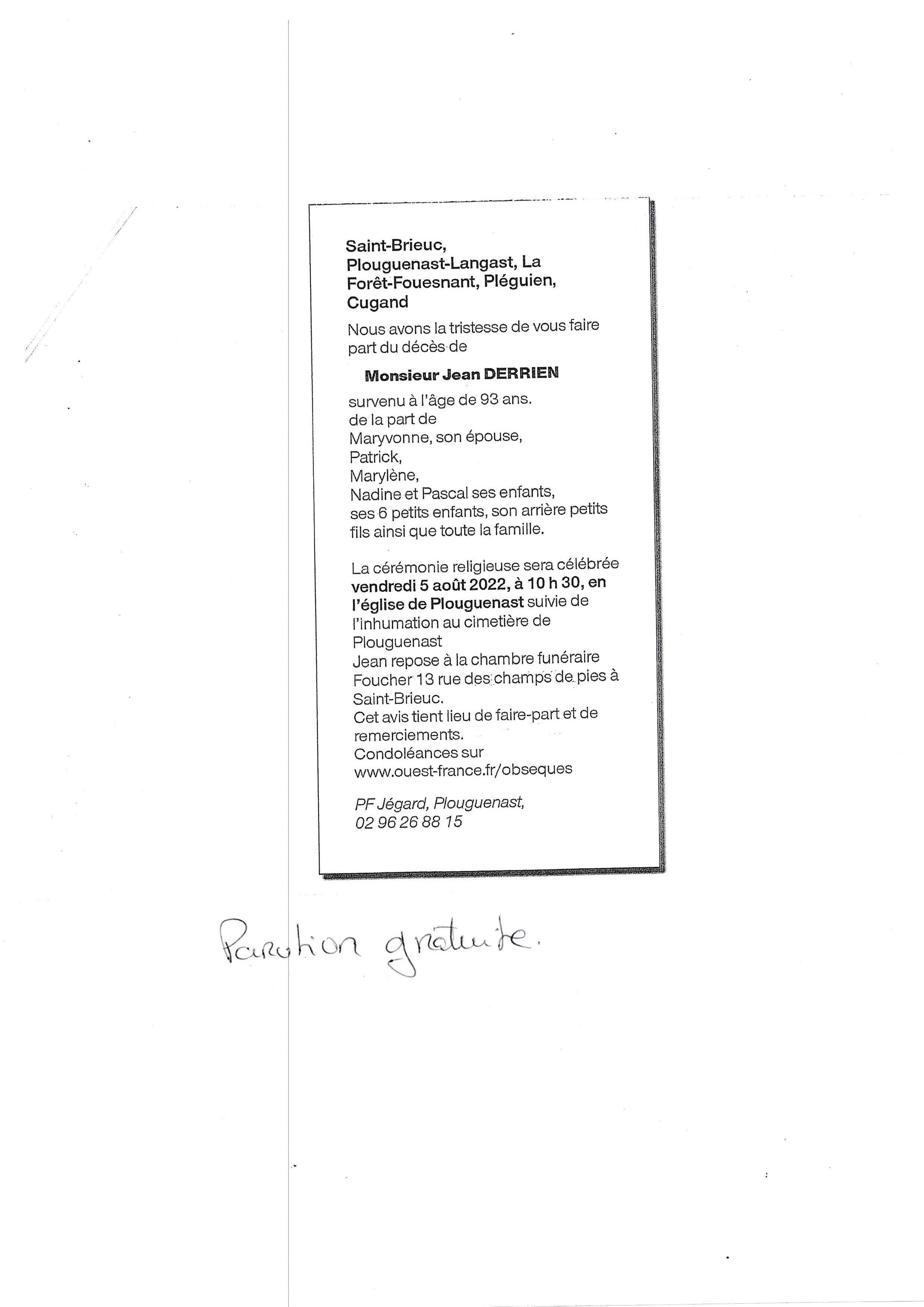 Monsieur Jean DERRIEN
