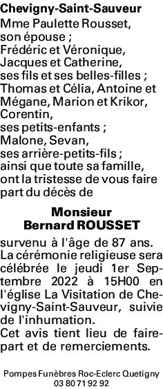 Monsieur Bernard ROUSSET