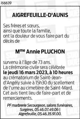 Madame Annie-noele PLUCHON née PLUCHON