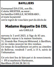 Madame Huguette Julia Thérèse DA COL née GRILLE