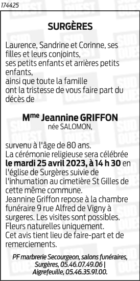 Madame Jeannine, Pierrette GRIFFON née SALOMON