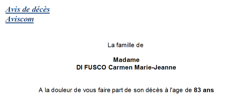 Madame Carmen Marie-jeanne DI FUSCO née CAMMAROTA