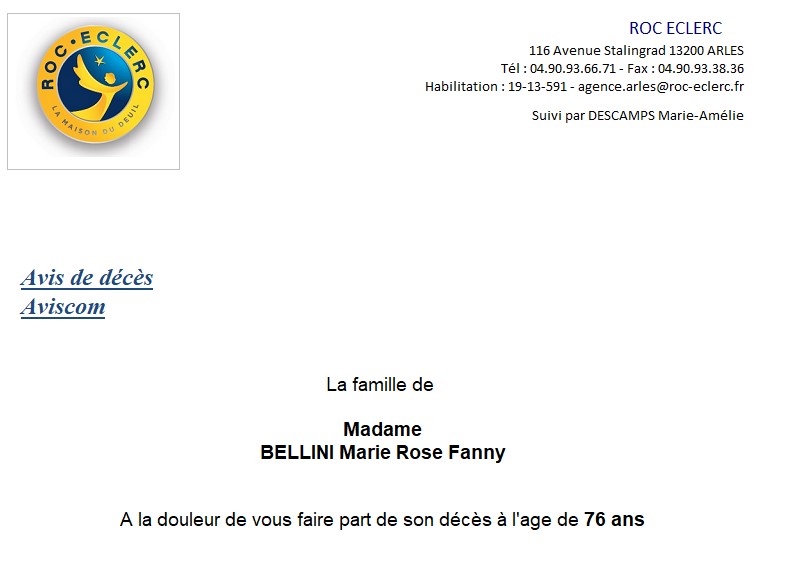 Madame Marie Rose Fanny BELLINI née ORSONI