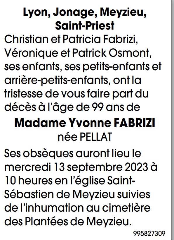 Madame Yvonne, Andrée FABRIZI née PELLAT