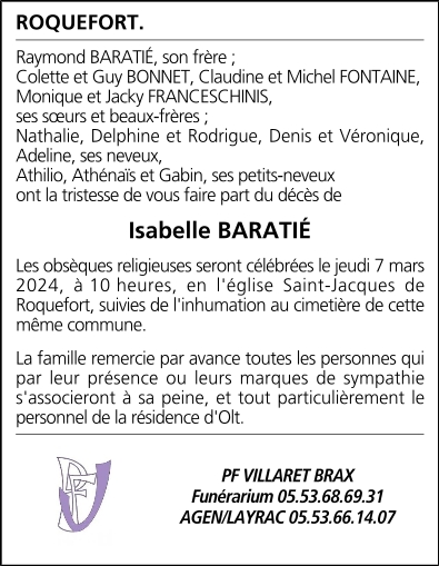BARATIE Isabelle, Renée Né(e) BARATIÉ