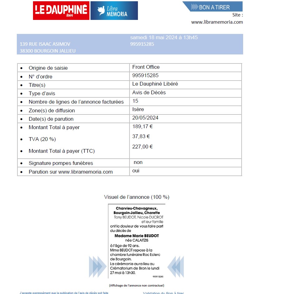 Madame Marie BEUDOT née CALAITZIS