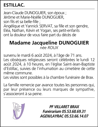 Jacqueline DUNOGUIER né(e) ROUX