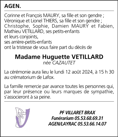 Huguette VETILLARD né(e) CAZAUTET
