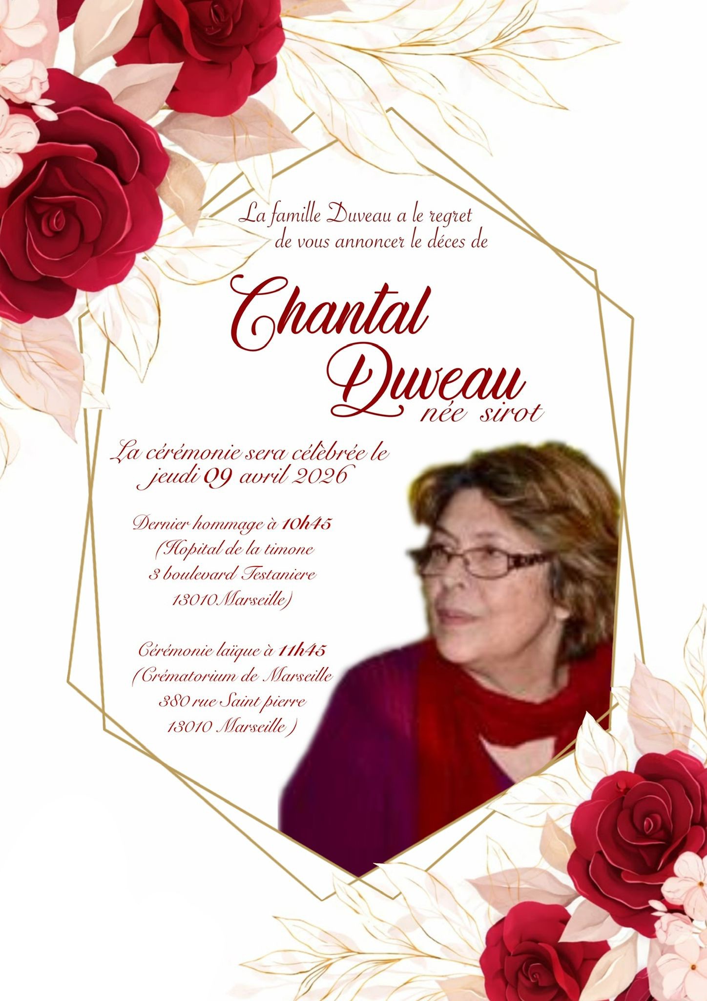 Madame Chantal DUVEAU née SIROT