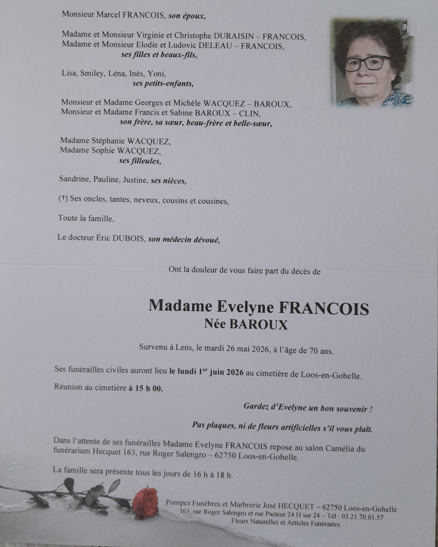 Madame Evelyne FRANCOIS née BAROUX