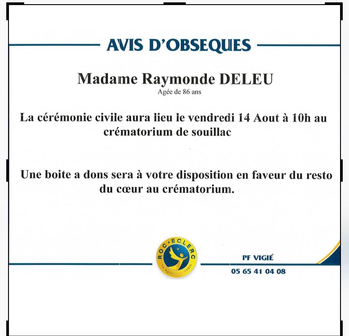 Madame Raymonde DELEU née DELEU